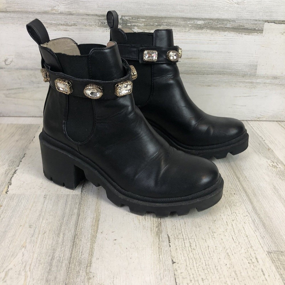 Steve Madden Amulet Rhinestone Booties - Y2K Chunky Boots Women’s Sz 7